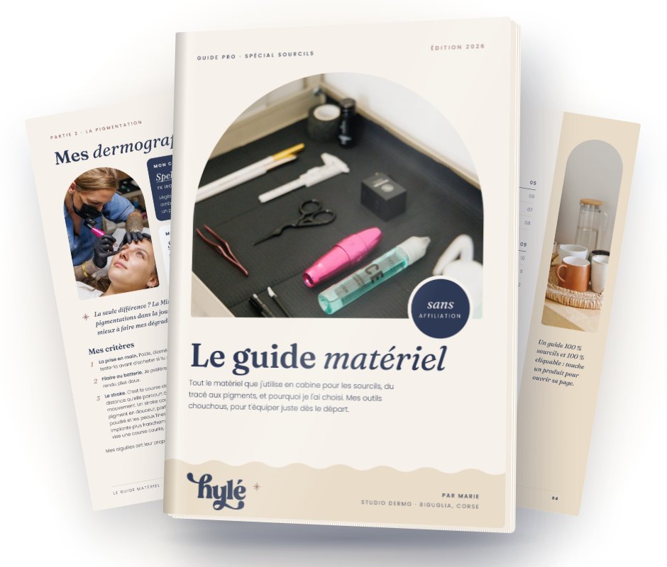 Le guide matériel spécial sourcils : couverture et pages intérieures